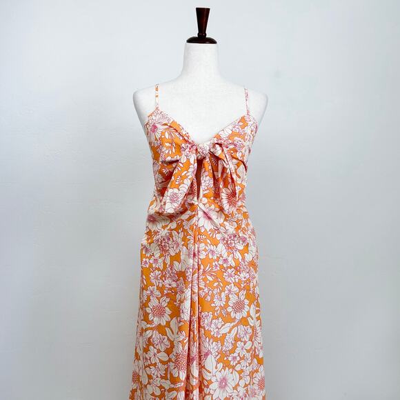 J. Crew Tie-Front Strappy Orange Floral Midi Dress NWT - Picture 1 of 11